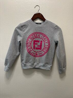 Fendi Gray Sweatshirt with Hot Pink Circular Logo